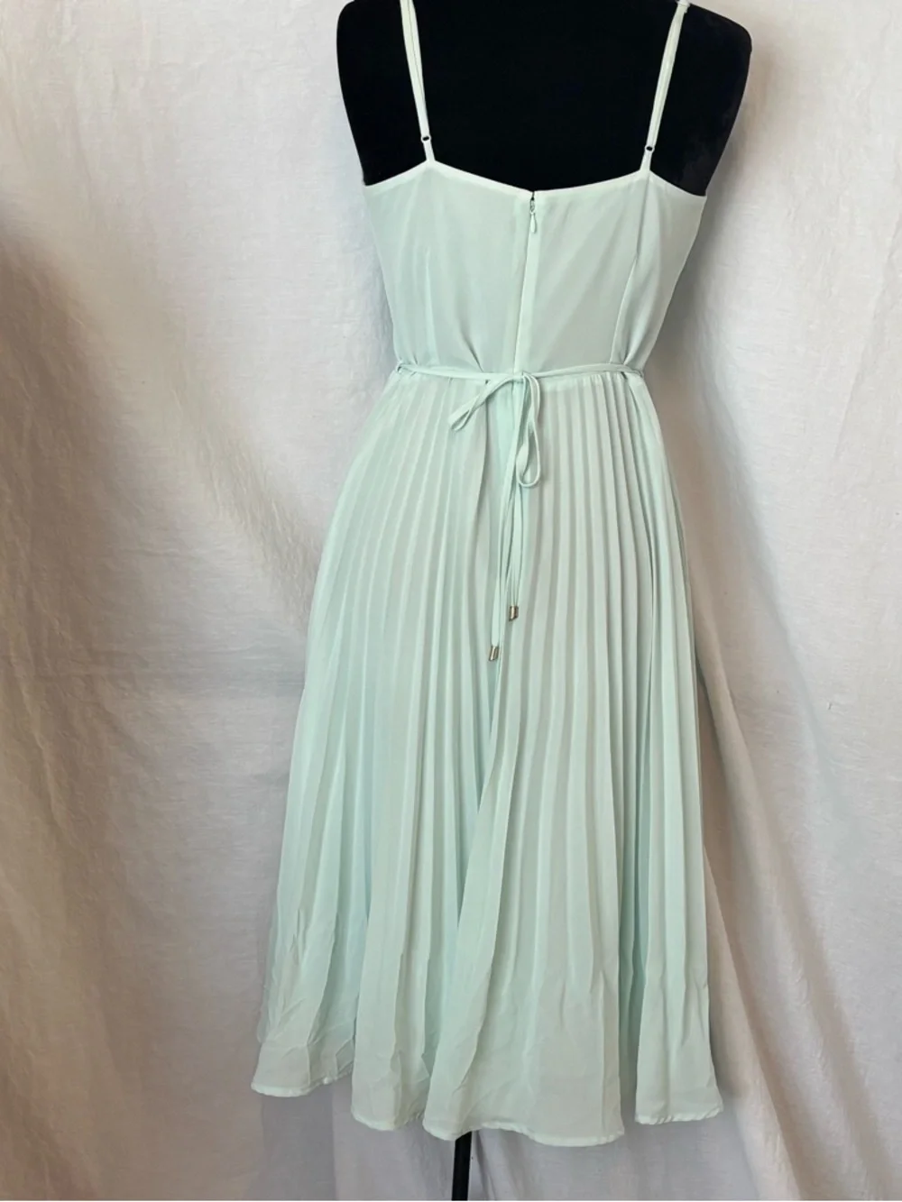 Mint Green Chiffon Pleated Midi Dress Cottagecore Fairy Romantic Garden Party - Picture 3 of 14
